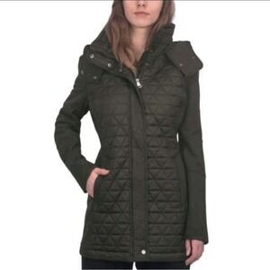 Marc New York Andrew Marc Quilted Hooded Jacket M Gorpcore Charcoal Zip Snap